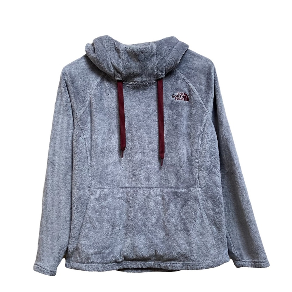 The north face gray/ burgundy long sleeved hoodie pullover